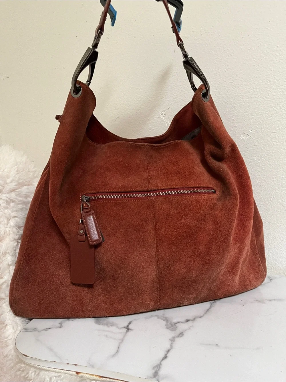 Kenneth Cole Vintage Rust Suede Hobo Shoulder Bag
